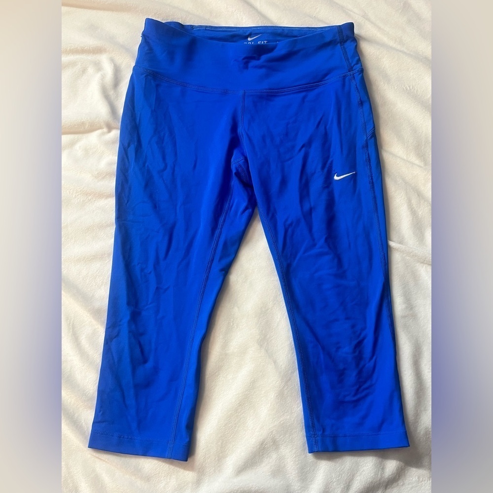 Nike Dri-Fit Women’s Blue Cropped Running Leggings w Pockets Size Small